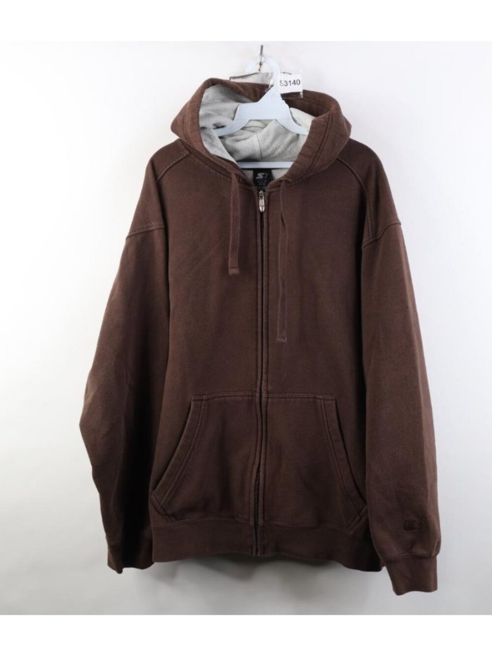 Vtg 90s Starter Mens L Faded Blank Full Zip Hoodie Sweatshirt Chocolate Brown